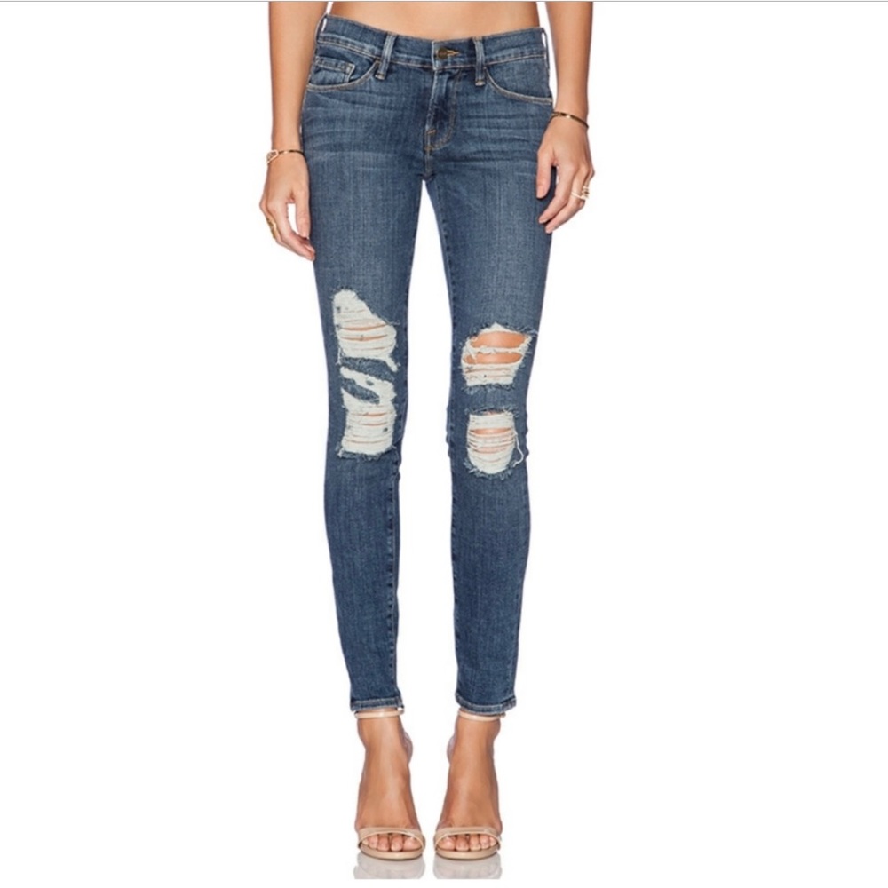 FRAME Denim le High Skinny destructed jeans.